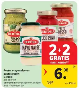 Carrefour Pesto, mayonaise en pastasauzen Bertolli aanbieding