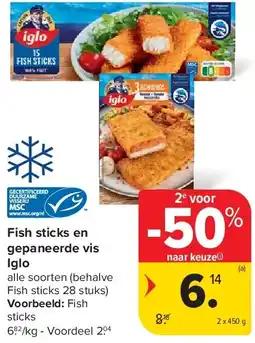 Carrefour Fish sticks en gepaneerde vis Iglo aanbieding