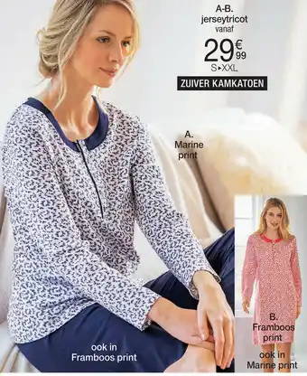 Jerseytricot - Marine print ook in Framboos print, Framboos print ook in Marine print