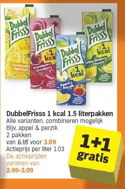 Albert Heijn DubbelFrisss 1 kcal 1.5 literpakken aanbieding