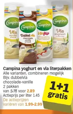 Albert Heijn Campina yoghurt en vla literpakken aanbieding