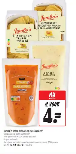 Jumbo Jumbo's verse pasta's en pastasauzen aanbieding