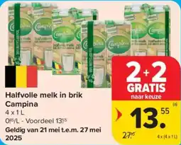 Carrefour Market Halfvolle melk in brik Campina aanbieding