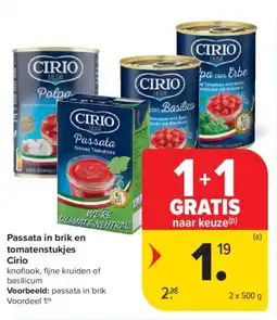 Carrefour Market Passata in brik en tomatenstukjes cirio aanbieding