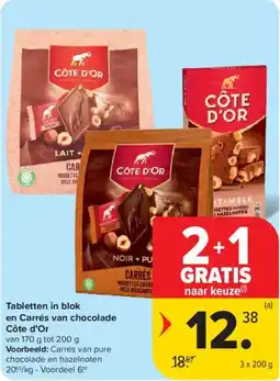 Carrefour Market Tabletten in blok en Carrés van chocolade Côte d'Or aanbieding