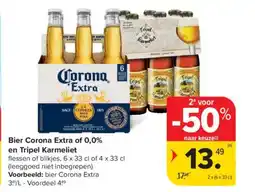Carrefour Market Bier Corona Extra of 0,0% en Tripel Karmeliet aanbieding