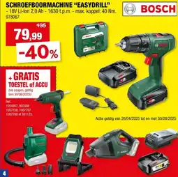 Hubo Bosch EasyDrill 18V-40 accu schroefboormachine 18V Li-Ion met 2 accu's + lader aanbieding