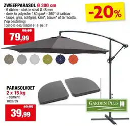 Hubo Garden Plus zweefparasol 3m terracotta + voet aanbieding