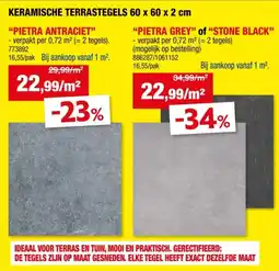 Hubo Pietra keramische terrastegel 60x60x2 cm 0,72m² 2 stuks antraciet aanbieding
