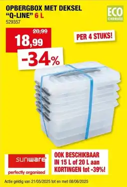Hubo Sunware Q-Line opbergbox 6l transparant 4 stuks aanbieding