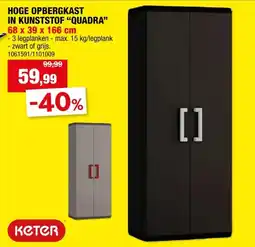 Hubo Keter Quadra opbergkast hoog 68x39x166 cm grijs aanbieding