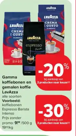 Carrefour Market Lavazza gamma koffiebonen en gemalen koffie aanbieding