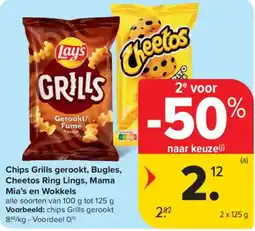 Carrefour Market Chips Grills gerookt Bugles Cheetos Ring Lings Mama Mia's en Wokkels aanbieding