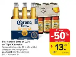 Carrefour Market Bier Corona Extra of 0,0% en Tripel Karmeliet aanbieding