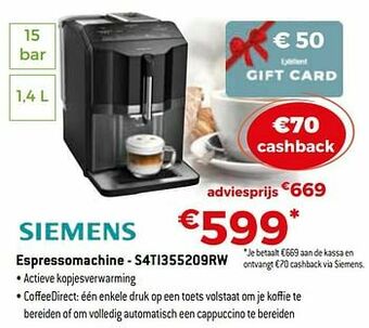 Exellent Siemens espressomachine - s4ti355209rw aanbieding