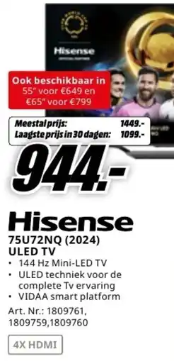 MediaMarkt Hisense 75U72NQ ULED TV aanbieding
