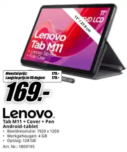 MediaMarkt Lenovo Tab M11 + Cover + Pen Android-tablet aanbieding
