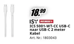 MediaMarkt ISY ICS 5001-WT-CC USB-C naar USB-C 2 meter Kabel aanbieding