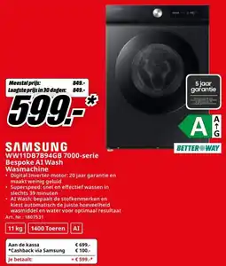 MediaMarkt Samsung WW11DB7B94GB 7000-serie Bespoke AI Wash Wasmachine aanbieding