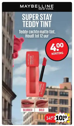 Kruidvat Maybelline Teddy-zachte matte tint. Houdt tot 12 uur aanbieding