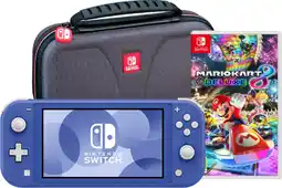 Coolblue Nintendo Switch Lite Bleu + Mario Kart 8 Deluxe + Bigben Étui de Protection aanbieding