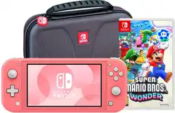 Coolblue Nintendo Switch Lite Corail + Super Mario Bros. Wonder + Housse de Protection aanbieding