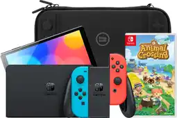 Coolblue Nintendo Switch OLED Bleu/Rouge + Animal Crossing New Horizons + BlueBuilt Housse de Protection aanbieding