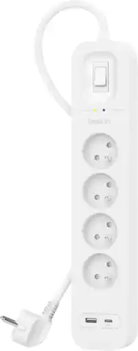 Coolblue Belkin Parafoudre 4 Prises 2 Mètres USB-C Blanc aanbieding