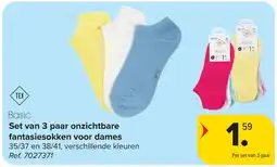 Carrefour Basic Set van 3 paar onzichtbare fantasiesokken voor dames aanbieding