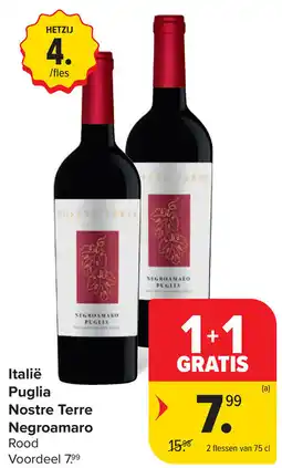 Carrefour Market Italië Puglia Nostre Terre Negroamaro Rood aanbieding