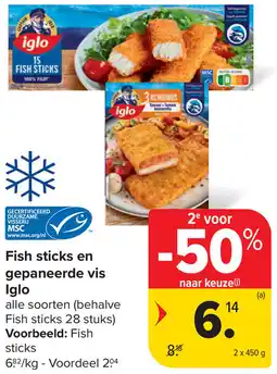 Carrefour Market Fish sticks en gepaneerde vis Iglo aanbieding