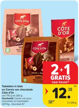 Carrefour Market Tabletten in blok en Carrés van chocolade Côte d'Or aanbieding