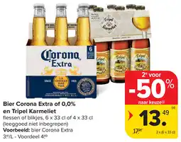 Carrefour Market Bier Corona Extra of 0,0% en Tripel Karmeliet aanbieding