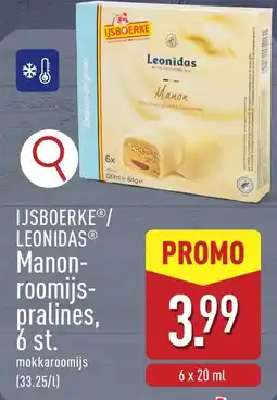 ALDI Ijsboerke/ leonidas manon roomijs- pralines, aanbieding