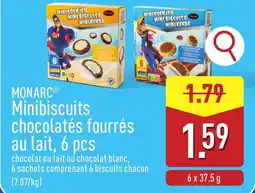 ALDI Monarc Minibiscuits chocolatés fourrés au lait aanbieding