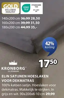 Jysk Kronborg elin satijnen hoeslaken voor dekmatras aanbieding