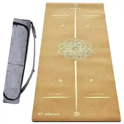 Decathlon Rubber & kurk yogamat 5mm Mandala Bodylines goud + Kurk yogatas aanbieding