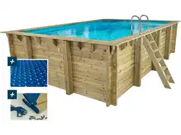 Decathlon Houten zwembad rechthoekig Panama- 620 x 410 x 145 m + noppenfolie zwembadfol aanbieding