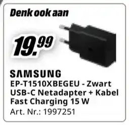 MediaMarkt EP-T1510XBEGEU-Zwart USB-C Netadapter + Kabel Fast Charging 15 W aanbieding