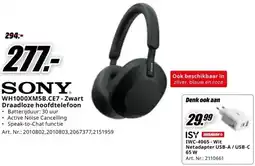 MediaMarkt SONY WH1000XM5B.CE7-Zwart Draadloze hoofdtelefoon aanbieding