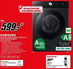 MediaMarkt SAMSUNG Bespoke SuperSpeed 7000 Serie WW11DB7B34GBU3 Wasmachine aanbieding