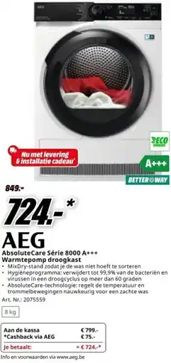 MediaMarkt AEG Absolute Care Série 8000 A+++ Warmtepomp droogkast aanbieding
