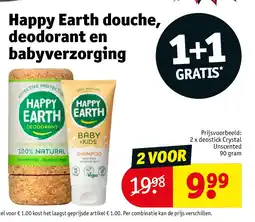 Kruidvat Happy Earth douche, deodorant en 25% babyverzorging aanbieding