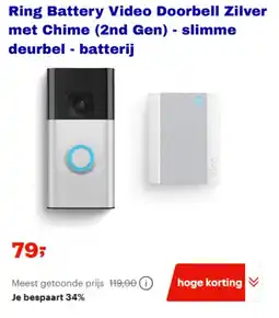 Bol.com Ring Battery Video Doorbell Zilver met Chime - slimme deurbel - batterij aanbieding