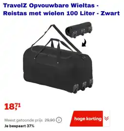 Bol.com TravelZ Opvouwbare Wieltas Reistas met wielen Zwart aanbieding
