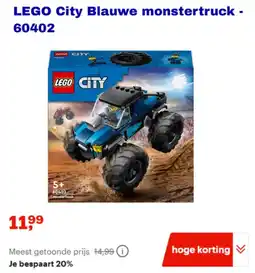 Bol.com Lego City Blauwe monstertruck 60402 aanbieding