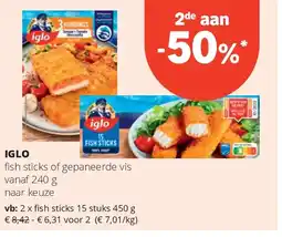 Spar IGLO fish sticks 15 stuks 450 g aanbieding