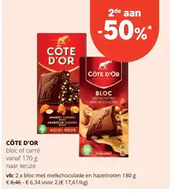 Spar CÔTE D’OR bloc met melkchocolade en hazelnoten 180 g aanbieding