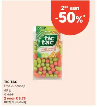 Spar TIC TAC lime & orange 49 g aanbieding