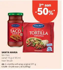 Spar SANTA MARIA tortilla soft wrap original 371 g aanbieding